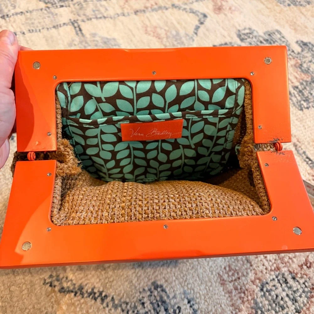 Vera Bradley Boho Chic Wood Straw Clutch Orange Floral 70s Retro Concert Cottage